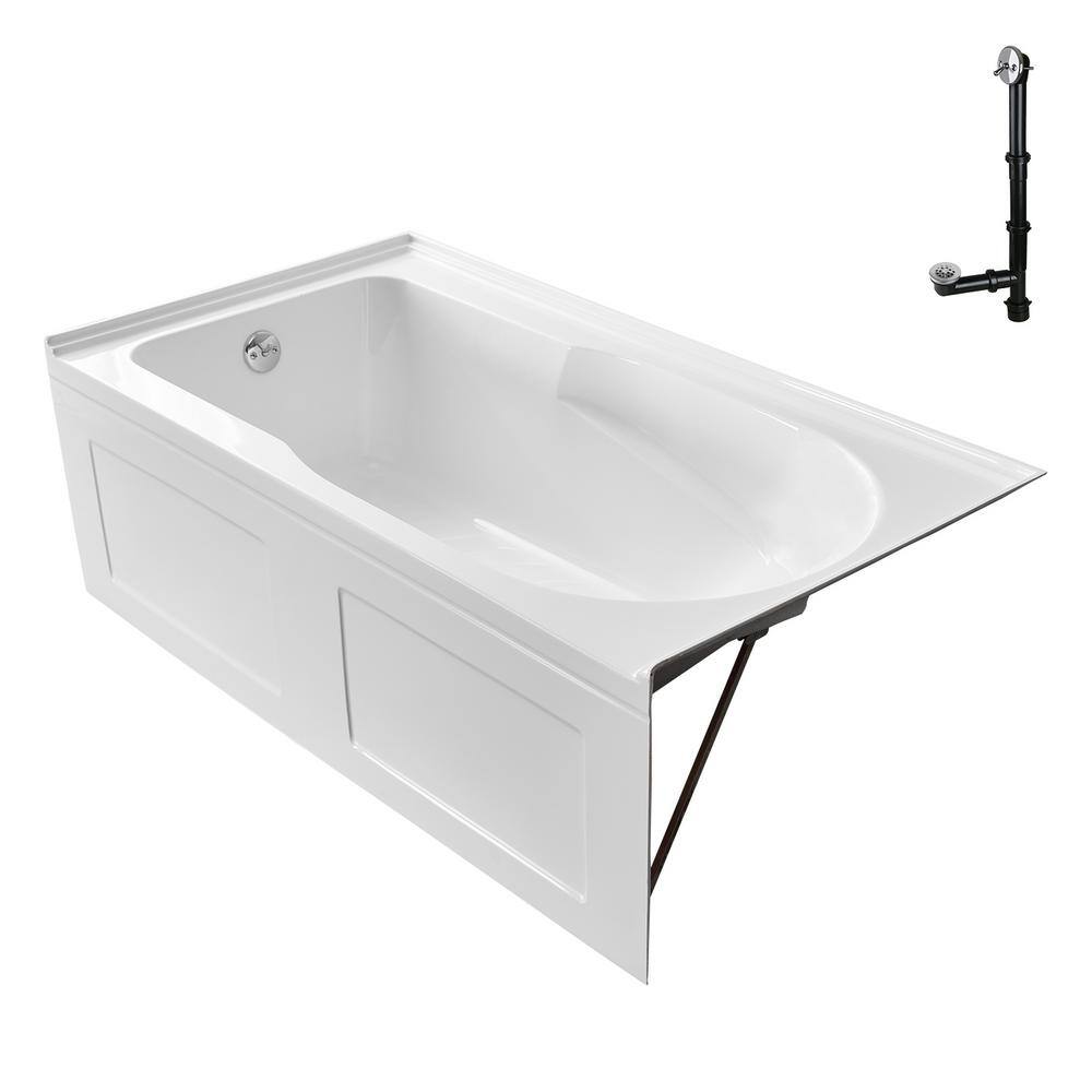 Glossy White Acrylic Rectangular Alcove Bathtub with Chrome Drain