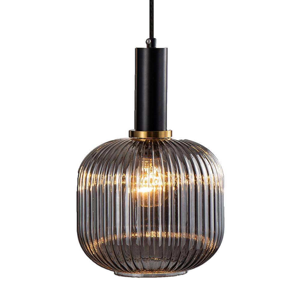 Elegant Globe Pendant Light in Black & Antique Gold with Smoke Shade