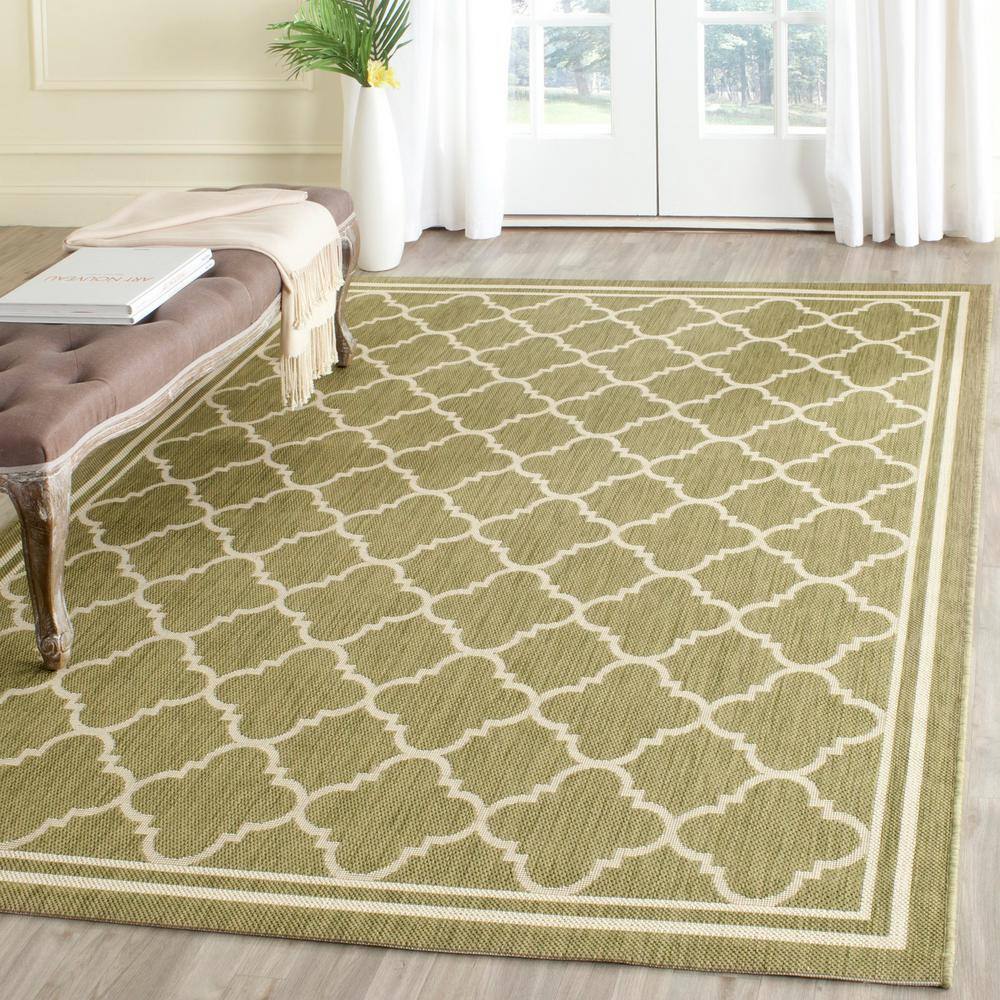 Green and Beige Rectangular Synthetic Outdoor Area Rug