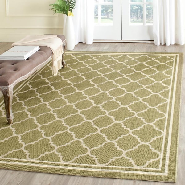 Courtyard Green/Beige Doormat 2 ft. x 4 ft. Geometric Indoor/Outdoor Patio Area Rug