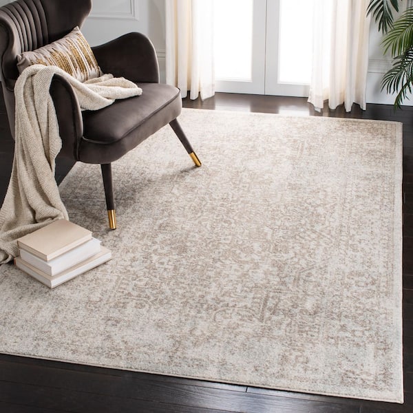 Evoke Ivory/Taupe 7 ft. x 7 ft. Distressed Border Medallion Square Area Rug