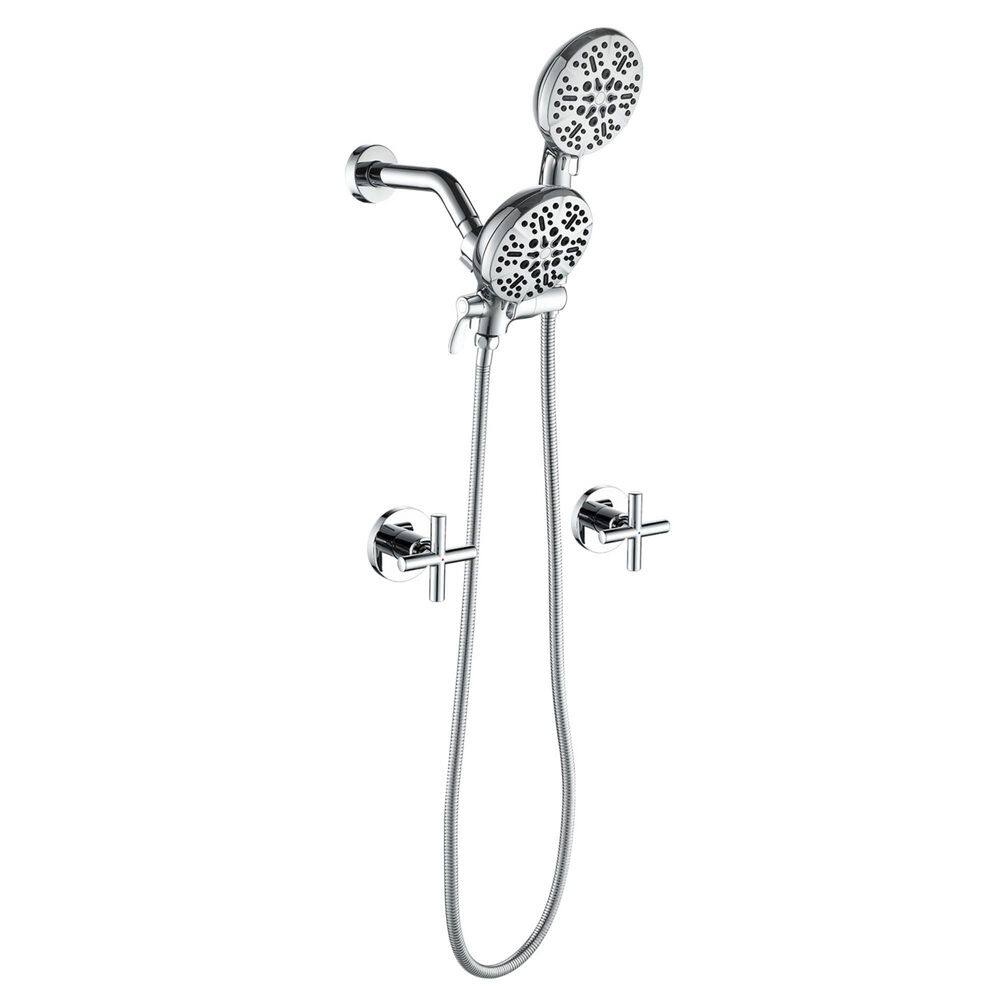 Double Handle 7-Spray Wall Mount Shower Faucet 1.8 GPM with Ceramic Disc Valves 2 In 1 Shower System in Polished Chrome price history on PriceWatchPro