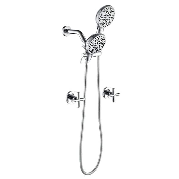 Double Handle 7-Spray Wall Mount Shower Faucet 1.8 GPM with Ceramic Disc Valves 2 In 1 Shower System in Polished Chrome