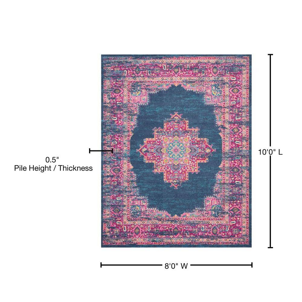 Handmade Reversible Blue Floral 8' x 10' Synthetic Rug
