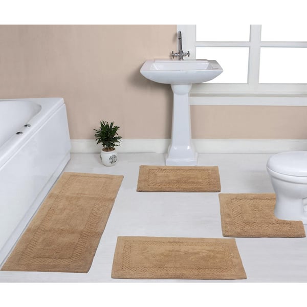 Cotton Bath Mat Set- 2 Piece 100 Percent Cotton Mats- Reversible, Soft,  Absorbent and Machine Washable Bathroom Rugs By Lavish Home (White) , 35 x