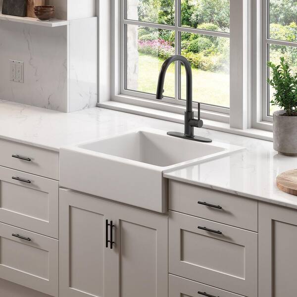 Parker 26 in. 3-Hole Quick-Fit Farmhouse Apron-Front Drop-in Single Bowl Crisp White Fireclay Kitchen Sink with Drain