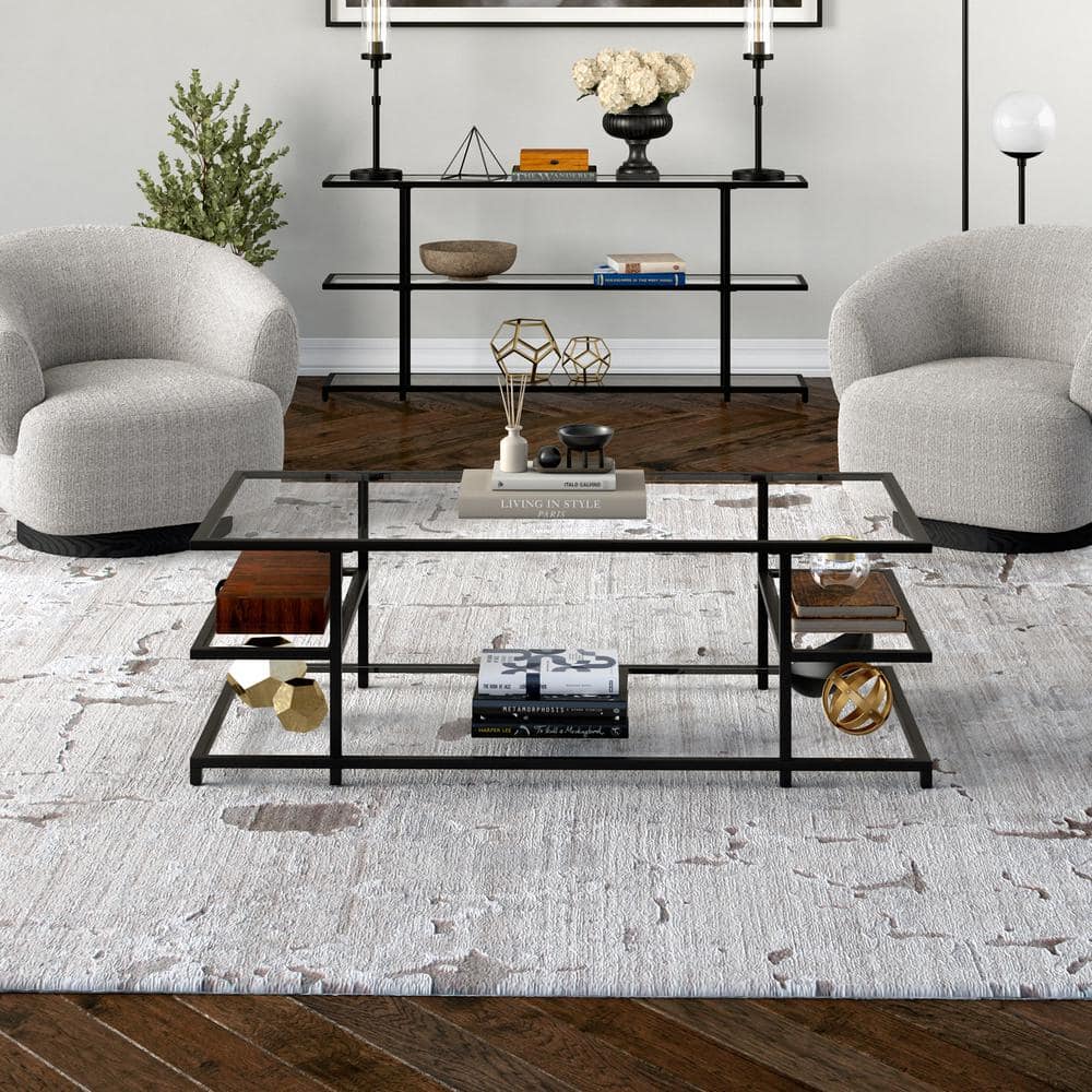 Greenwich Mid-Century Blackened Bronze 54" Glass Coffee Table