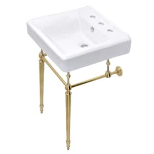 Edwardian 20 in. Porcelain Sink with Brass Console Legs in Brushed Brass