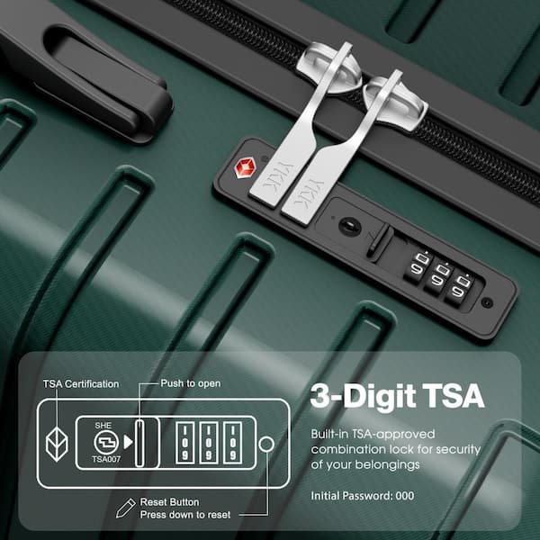 HONGGE 3-Piece Dark Green Luggage Sets Hard Shell Luggage Sets