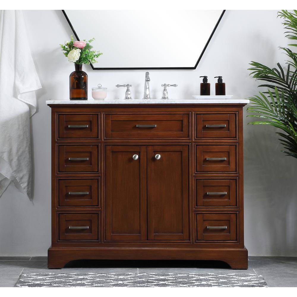 Elegant Teak 42" Single Vanity with Marble Top