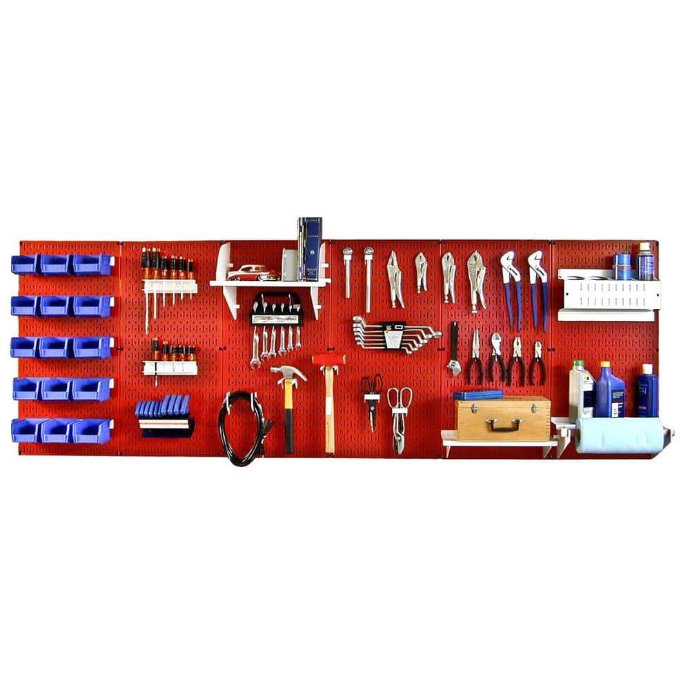 8ft Metal Pegboard Master Workbench Kit - Red Toolboard & White Accessories