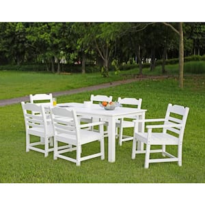 7 -Piece Teak Outdoor Restaurant set (6 dining chairs+1 dining table)HIPS Terrace Furniture Dining Chair and Table White