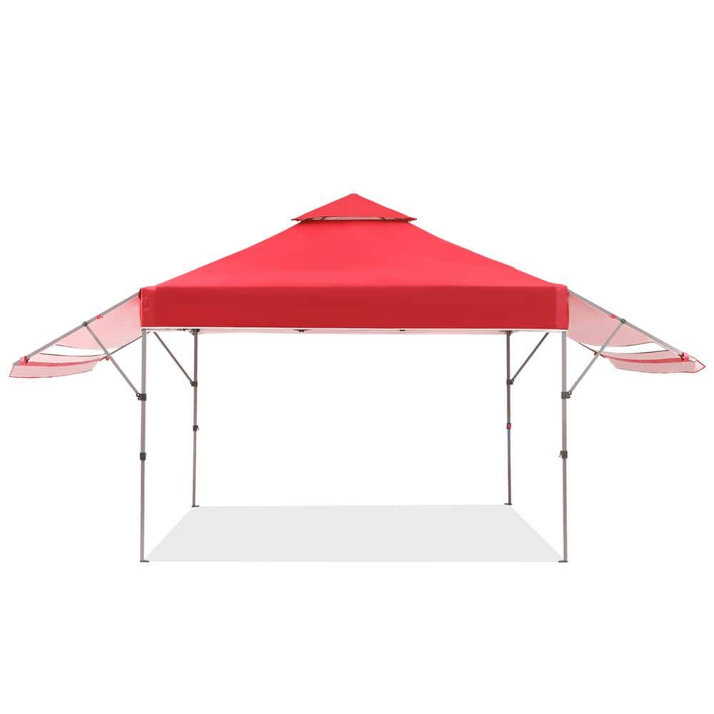 10 ft. x 17 ft. Red Patio Canopy with Adjustable Dual Half Awnings