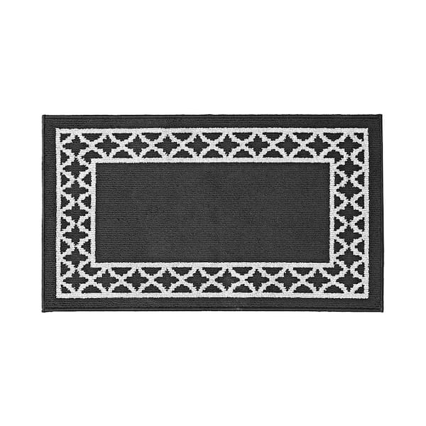 Nautica Collin Border Black/Twisted Grey 2 ft. x 4 ft. Tufted Trellis Polypropylene Accent Rug