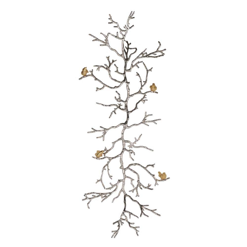 Silver Branch Wall Sculpture with Gold Birds