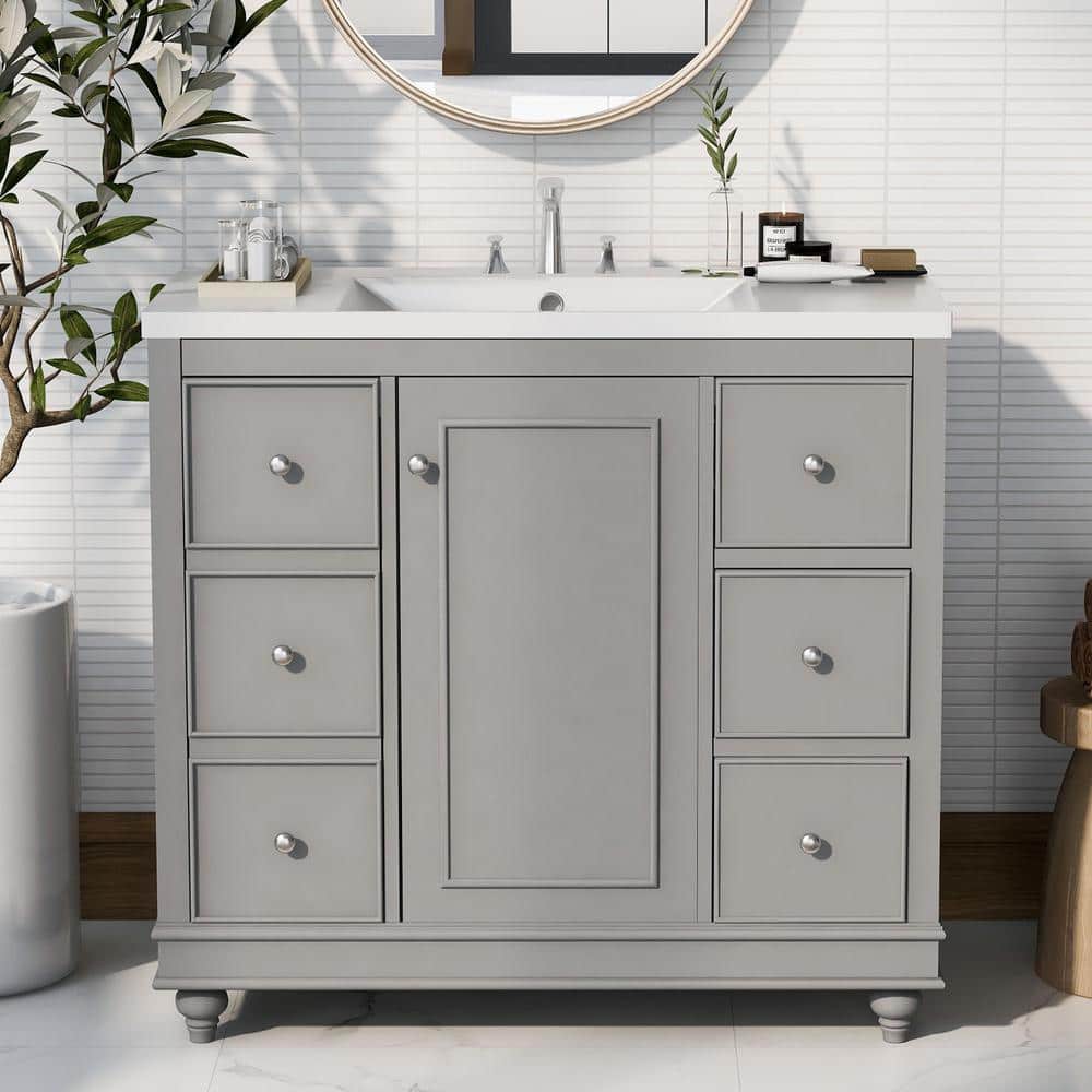 36 in. W x 18 in. D x 33.87 in. H Single Sink Freestanding Bath Vanity in G