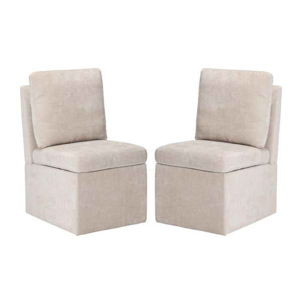 WESTINFURNITURE Stansberry Chenille Taupe Fabric Upholstered Armless Dining Chair with Lift-Seat Storage and Caster Wheels (Set of 2)