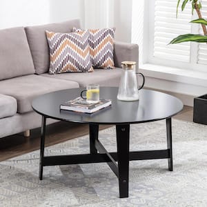 35.98 in. W Black Round MDF Coffee Table