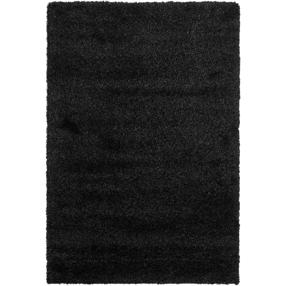 SAFAVIEH California Shag Black 8 ft. x 10 ft. Solid Area Rug SG151