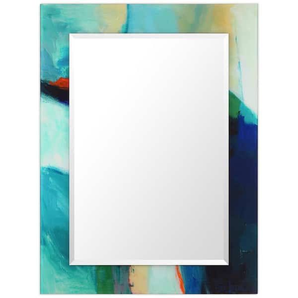Empire Art Direct 30 in. x 40 in. x 0.4 in. Sky Modern Rectangular Framed Beveled Mirror on Free Floating Printed Tempered Art Glass