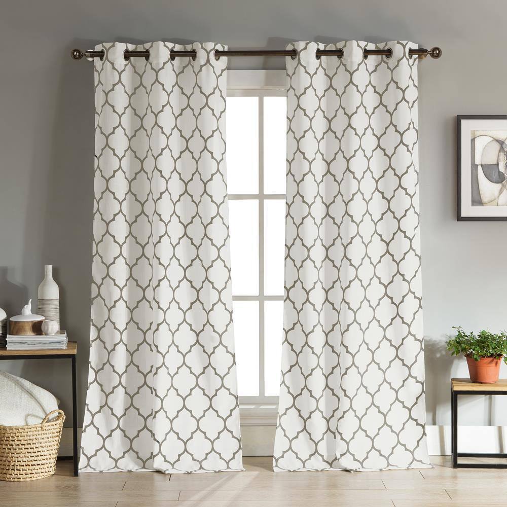 Gray Trellis Grommet Room Darkening Curtain - 36 in. W x 96 in. L (Set of 2