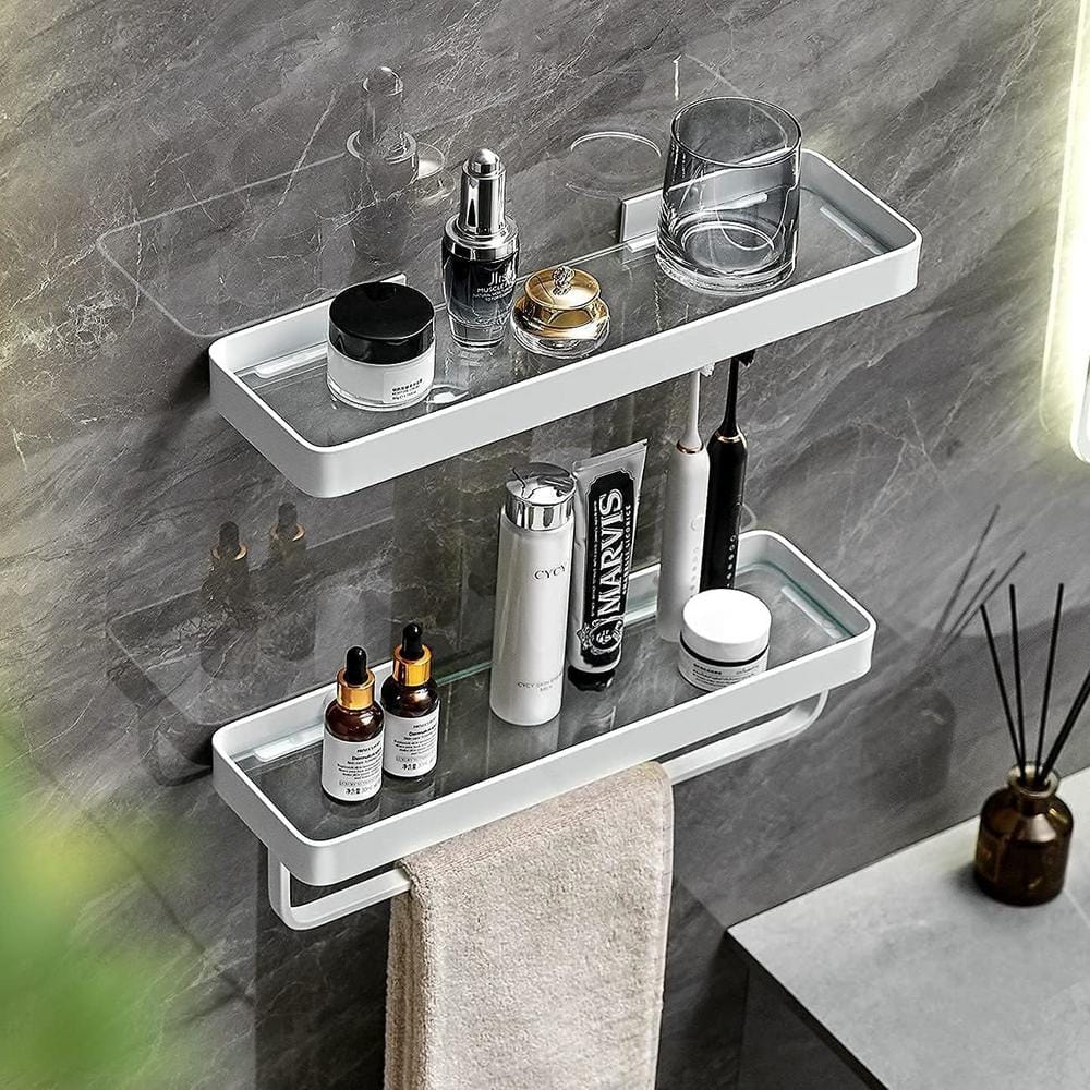 Self Adhesive Bathroom Towel Bar Bath Wall Shelf Rack Hanging Towel Stick  On Sticky Hanger Contemporary Style, White 