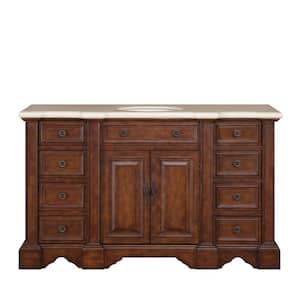 58 in. W x 22 in. D Vanity in English Chestnut with Marble Vanity Top in Crema Marfi with White Basin