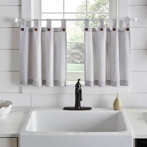 Tucker Gray Ticking Stripe Cotton 30(in)x36(in) Tab Top Light Filtering Window Tiers (2)