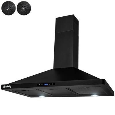 36 in. 217 CFM Convertible Kitchen Wall Mount Range Hood with Lights and Carbon Filters in Black Painted Stainless Steel