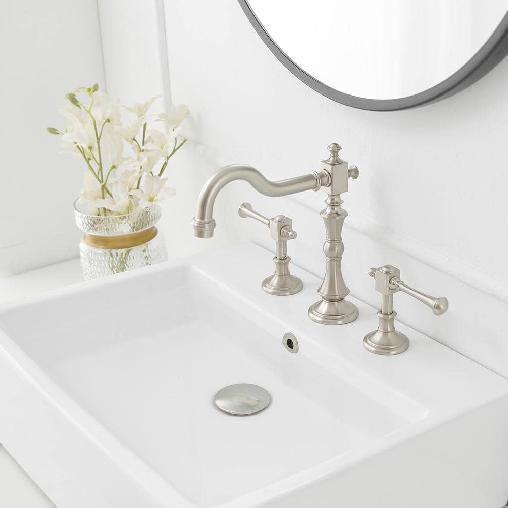 Brushed Nickel Double Handle High-Arc Bathroom Faucet