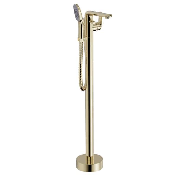 Retro 1-Handle Freestanding Floor Mount Claw Foot Tub Faucet Bathtub Filler with Hand Shower in Champagne Gold