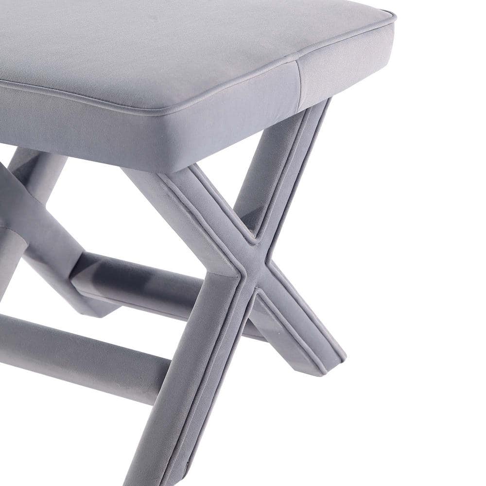 Abigail Gray Velvet Upholstered X-Base Ottoman