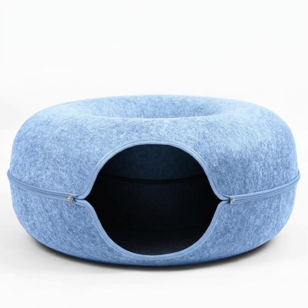 Cat Cave Bed for Indoor Cats, Large Cat Tunnel for Multiple & Large Cats, Scratch Detachable Cave Bed, Blue, Large