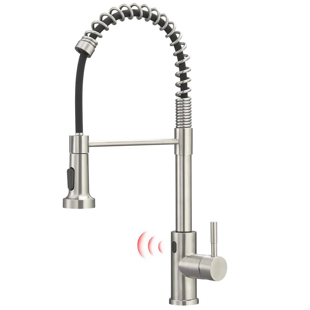 Satico Single Handle Pull Down Sprayer Kitchen Faucet In Brushed Nickle SH BM The Home Depot