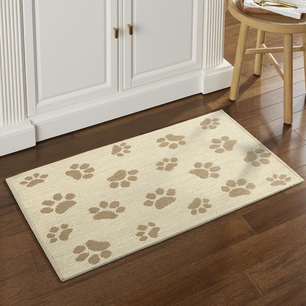 Comfy Pooch Tan/Brown Paw 23.6 in. x 35.4 in. Machine Washable Kitchen Mat