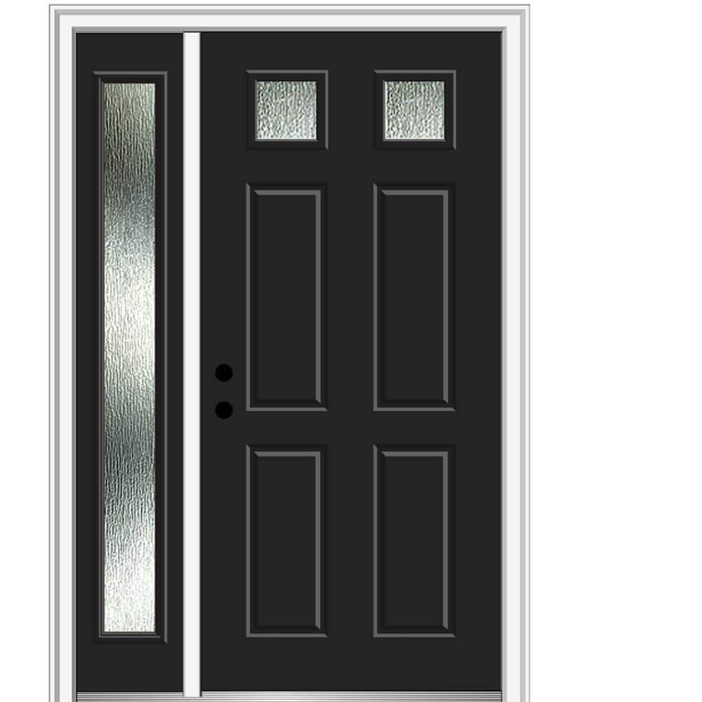 MMI Door 48 in. x 80 in. Right-Hand/Inswing Rain Glass Black Fiberglass ...