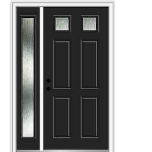 48 in. x 80 in. Right-Hand/Inswing Rain Glass Black Fiberglass Prehung Front Door on 4-9/16 in. Frame