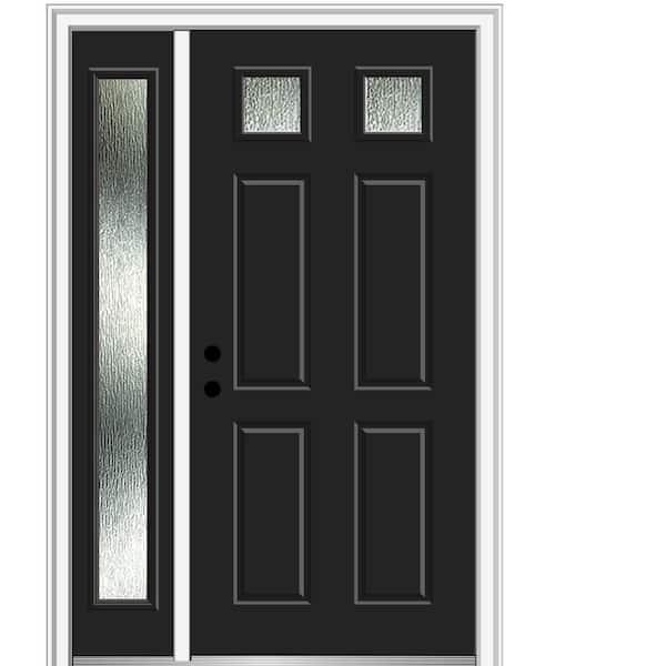 MMI DOOR 48 in. x 80 in. Right-Hand/Inswing Rain Glass Black Fiberglass Prehung Front Door on 4-9/16 in. Frame