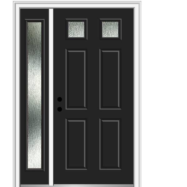 MMI Door 48 in. x 80 in. Right-Hand/Inswing Rain Glass Black Fiberglass Prehung Front Door on 6-9/16 in. Frame