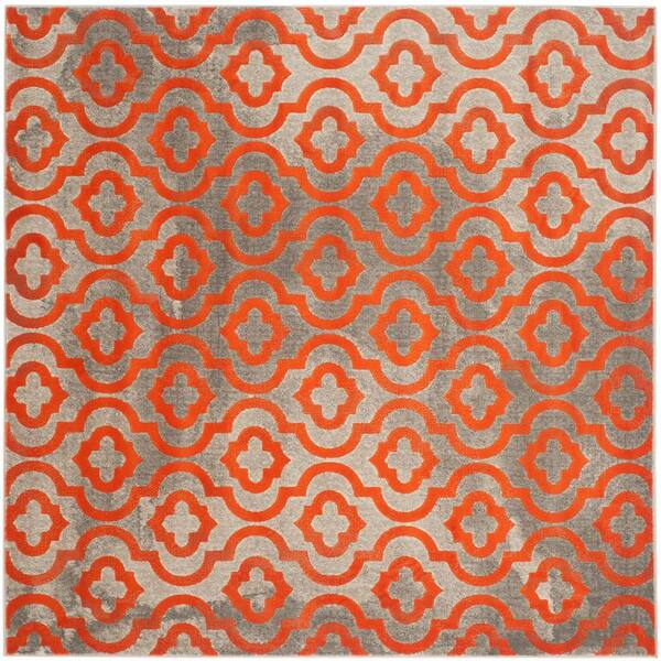 SAFAVIEH Porcello Light Grey/Orange 5 ft. x 5 ft. Square Floral Area Rug