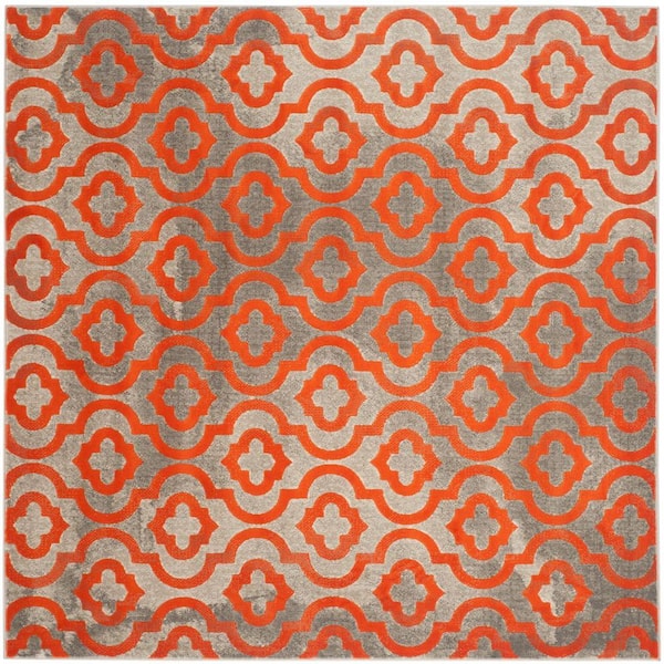 SAFAVIEH Porcello Light Grey/Orange 7 ft. x 7 ft. Square Floral Area Rug