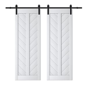 60 in. x 84 in. Solid Core Finished White MDF Herringbone Design Barn Door Slab with Hardware