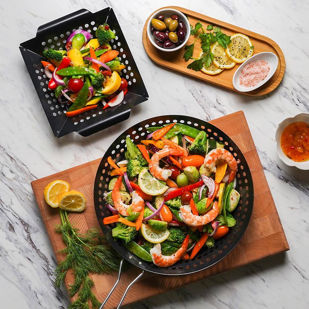 Non-Stick Steel Grill Topper Set with Skillet and Mini Wok