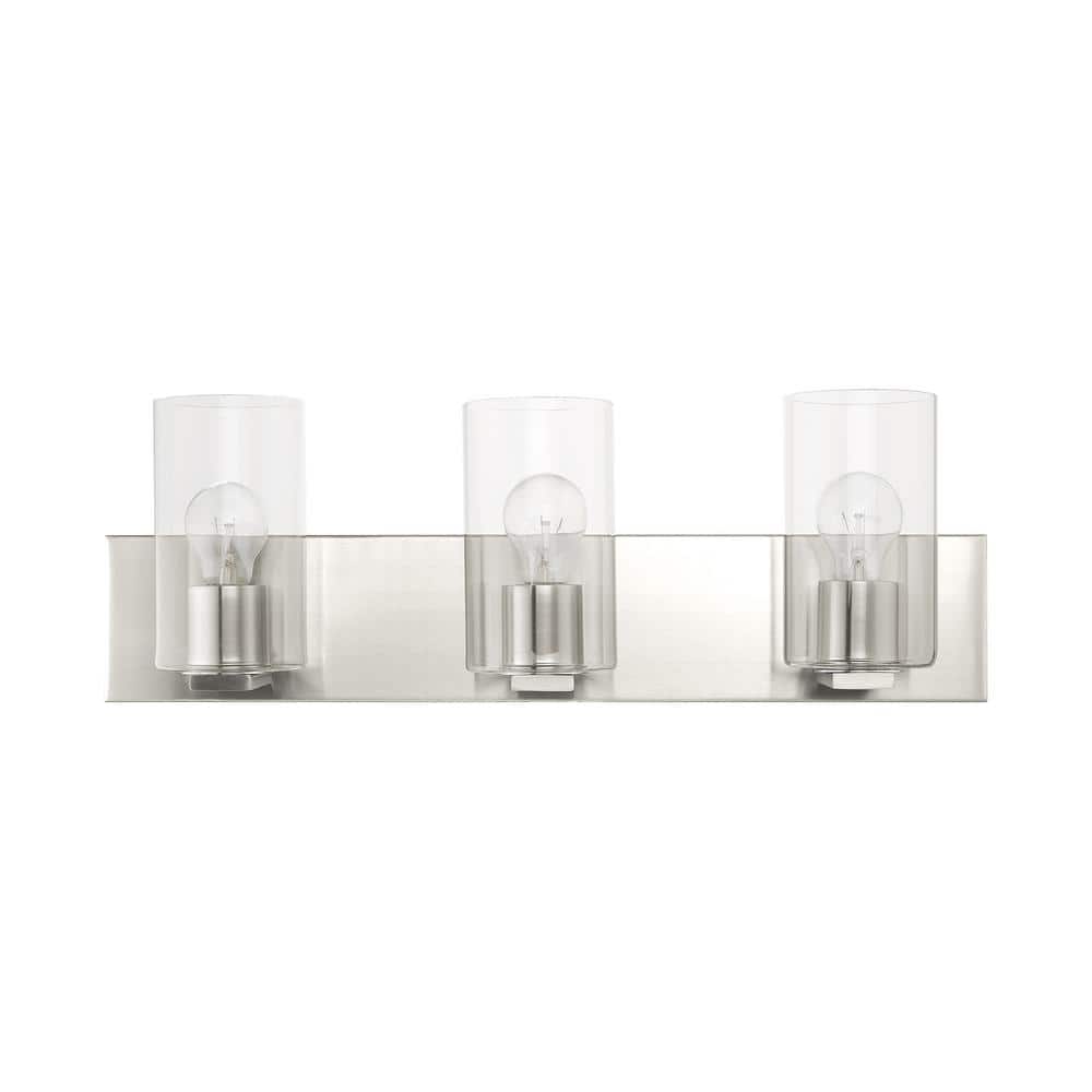 Zurich Collection 3-Light Brushed Nickel Vanity with Clear Glass