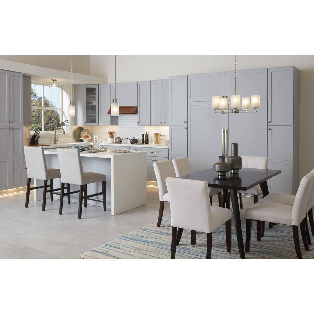 Brushed Nickel Five-Light Chandelier with Etched Glass Shades