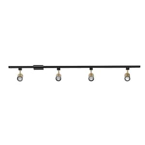 4.7 ft. 4-Light Matte Black Adjustable Linear Track Lighting Kit with Matte Brass Track Heads