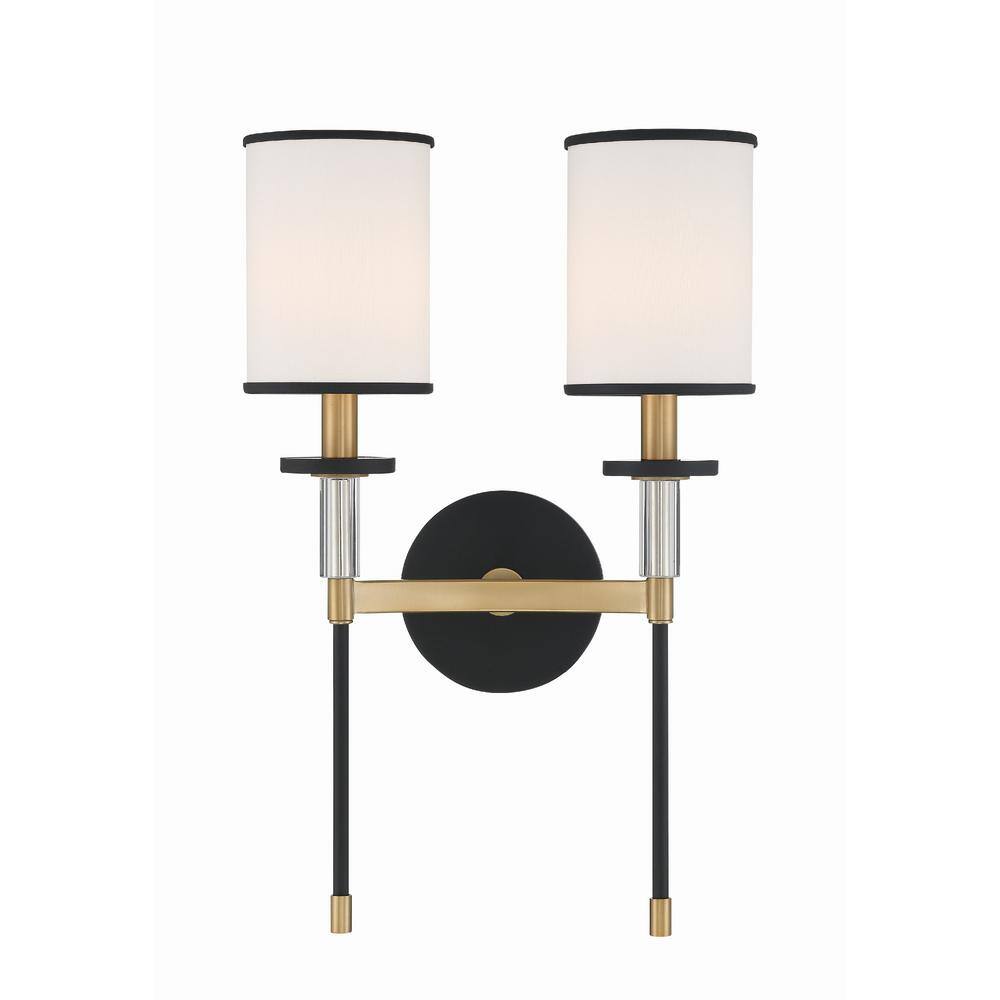 Black and Gold Steel Wall Sconce with White Shades