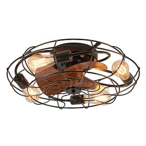 20 in. 4-Light Indoor Cage Enclosed Ceiling Fan Flush Mount Ceiling Light Modern Farmhouse Black Ceiling Fan with Light