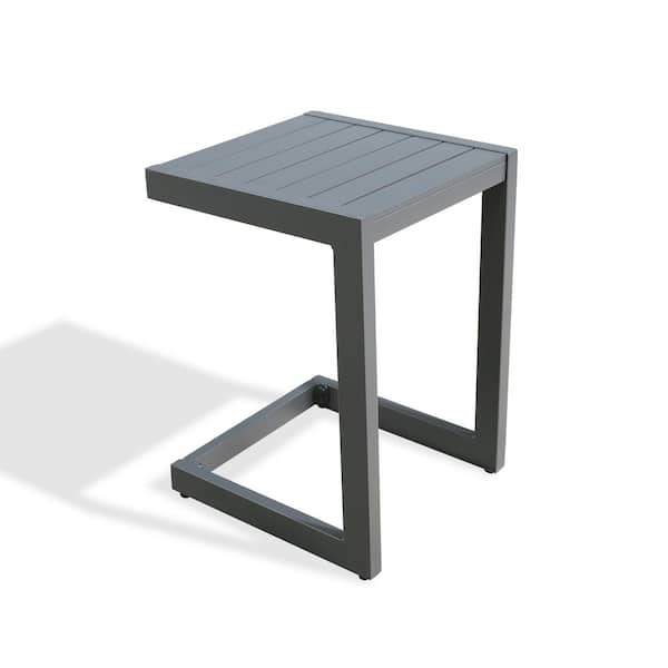 ULAX FURNITURE Light Gray C-shaped Aluminum Outdoor Side Table