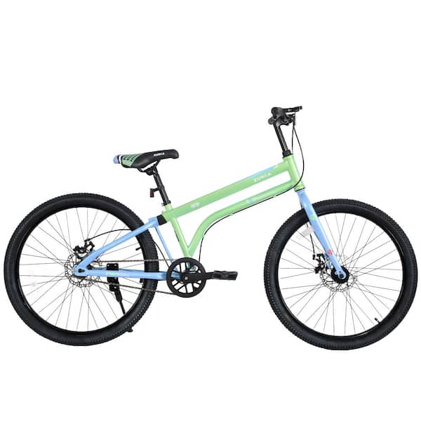 Green 24 Inch Single Speed Teen Bike with Dual Disc Brakes , Lightweight Steel Frame
